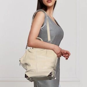 ALEXANDER WANG Emile Cream Leather Satchel Two-Way Bag w/ Gunmetal Hardware